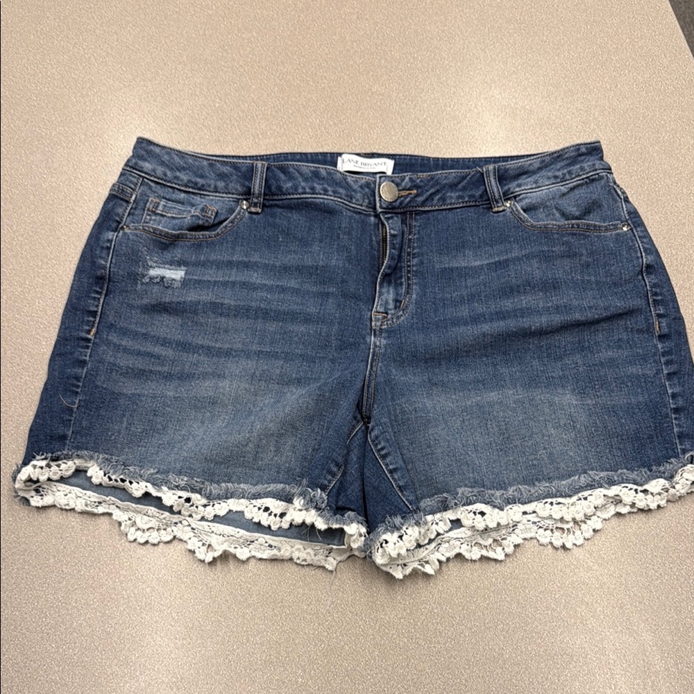 Lane Bryant Blue and White Distressed Jean Shorts